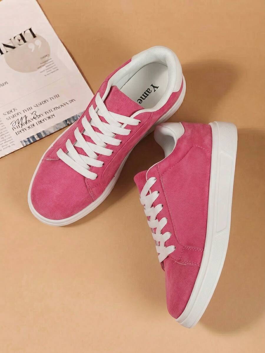 Women's Lightweight Minimalist Low-Top Skate Shoes, Lace-Up Breathable Non-Slip Durable Sports Sneakers, 2026 Autumn New Arrival - Pink - View 1