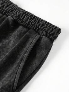 Men's Summer Lightweight Solid Color Washed Sports Shorts, Casual Loose Drawstring Waist Beach Shorts With Pockets - Black - View 4
