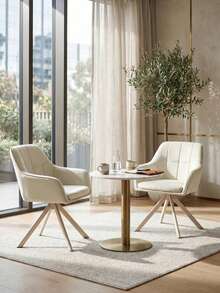 Goeurvant Modern Grid-Stitched Upholstered 360° Swivel Dining Chairs With Armrests And Removable Cushion For Dining Room, Living Room, Office - Set Of 2 / Set Of 4 / Set Of 6-Cream/Textured Fabric - /Chenille - View 3