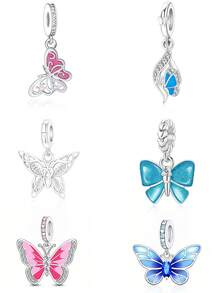 1pc Sweet Girl Colorful Oil Drop Butterfly Pendant Silver Jewelry Beaded Hollow Celtic Knot Rhinestone Glitter Gradient Blue Pink Butterfly Charm Handmade DIY Bracelet Loose Beads Romantic Gift For Girlfriend Best Friend Birthday Anniversary - Multicolor - View 1