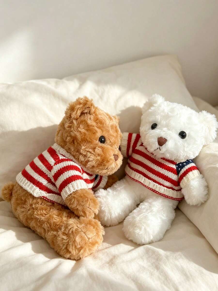 30CM Teddy Bear Plush Doll, Detachable Clothes, Children's Plush Doll, Baby Shower Decoration, Easter Gift, Brown, White, Perfect Birthday/Christmas Gift Large Doll, Teddy Bear Gift, Christmas Decoration, Home Decor And Birthday/Holiday Gift - Multicolor - View 1