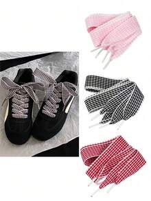 1 Pair 100cm Wavy Edge Plaid Shoelaces, Fashion Classic Plaid Design Shoelaces, Suitable For Sneakers, Sports Shoes, Racing Shoes And Casual Shoes, Multi-Functional Bag Decoration, DIY Hair Accessories And Craft Projects - Multicolor - View 2