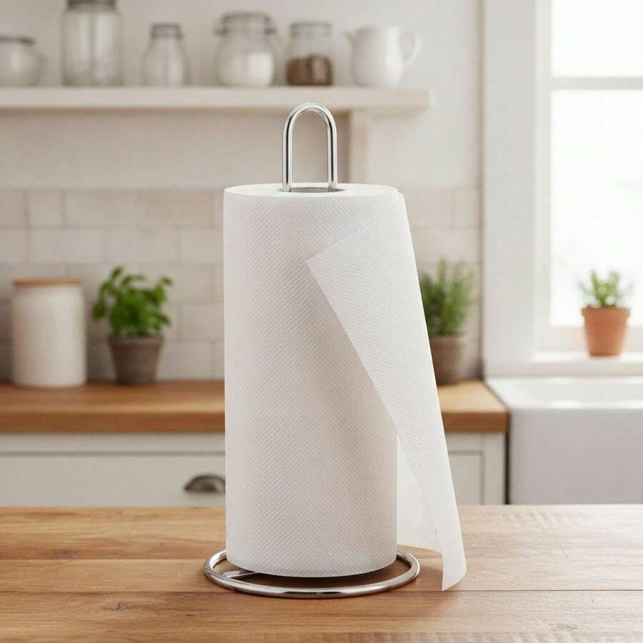 KIWI Grey Metal Kitchen Roll Holder 32cm, Vertical Paper Roll Stand With Stable Anti-Tip Circular Base, Countertop Dispenser For Kitchen And Home, Easy To Clean - 灰色上衣 - 查看 1