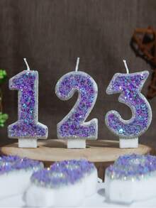 1 pezzo Candela numero 0-9 con pentagramma glitterato viola, stile principessa, stile girly, fatta a mano fai-da-te, decorazione per torta di compleanno per bambini - Lilla Viola - Visualizzare 1