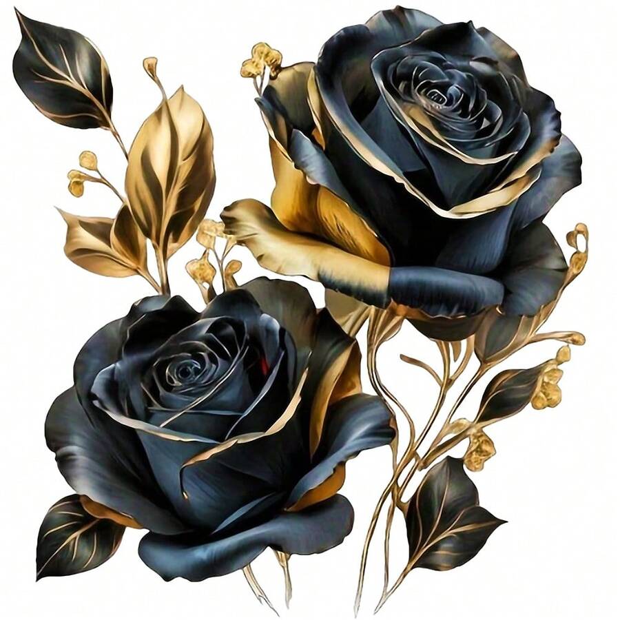 1/2/3PCS Water-Washable Heat Transfer Prints, Luxury Black & Gold Rose ...