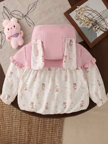 Autumn/Winter Cute Baby Girl Jacket With Rabbit Ears Hood, Bowknot And Bear Design, Outdoor Jacket - Multicolor - View 2