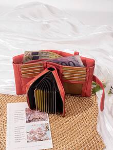 CHARM INFINITE Women Vintage Matte Trifold Wallet Detachable Wrist Strap Multi Card Zipper Coin Pocket Portable Credit Card Purse For Daily Travel - Multicolor - View 8
