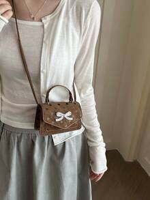 Bowknot Vintage Solid Color Polka Dot Versatile New Small Square Bag Women Elegant Personalized Mini Premium Crossbody Bag - Brown - View 4