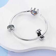 1pc S925 Sterling Silver Spacer Bead With Snap Clasp, Original Starry Sky, Feather And Wave Embossed Design, Inlaid With Multi-Color Cubic Zirconia, Gold And Silver Dual Color Options, Comes With Gift Box, Anti-Slip Positioning Design, Suitable For Bracelet, Used For Handmade DIY Jewelry Making And Gift Wearing - Multicolor - View 4