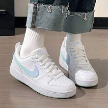 Nike New COURT BOROUGH Big Kids Flat Low-Top Versatile Casual Skate Shoes - White/Blue-green - View 3