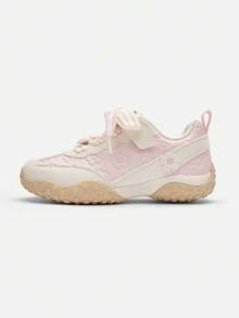 Balabala Sepatu Lari Gaya Balet untuk Anak Perempuan, Detail Renda, Sepatu Sneaker Latihan Ringan dan Bernapas, Gaya Manis - putih merah - View 3