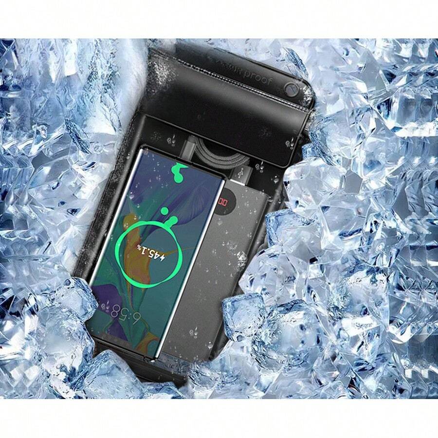 1pc Long Expandable Dual-Purpose Waterproof Phone Pouch, Can Hold Phone And Power Bank Simultaneously, Suitable For Rafting And Hot Springs, With Rolled Edge Sealing And Neck Strap - Multiple Styles - View 1