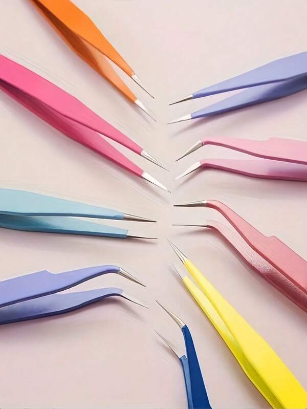 6pcs Black Craft Tweezers, Stainless Steel Precision Tools, Suitable For Scrapbooking, Nail Art, Stickers And DIY, Non-Electric, Odorless (Random Color/Style)