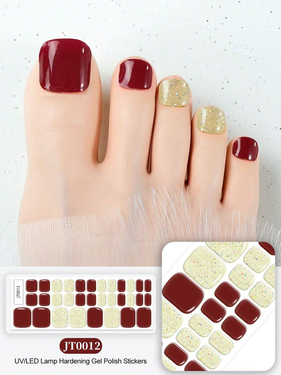 New Cross-Border Semi-Cured Gel Toe Nail Stickers, Glitter Shiny Design, In Stock Wholesale, Waterproof And Long-Lasting