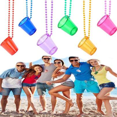 6/12PCS Beaded Necklace Shaped Shot Glasses, Made Of Plastic Material, Suitable For Birthday, Wedding, Holiday And Other Parties, 6 Colors Available, Essential For Back To School Season