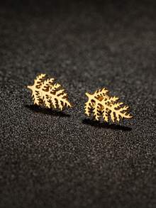 1 par de pendientes de acero inoxidable con diseño de hoja, pendientes de planta clásicos y sencillos para mujer, joyería para fiesta y regalo - GED652 - Ver 13