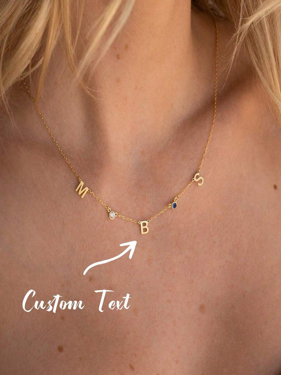 Customized Women's Birthstone Letter Necklace, Gold Stainless Steel, Personalized Elegant Birthstone Necklace, Fashion Jewelry, Birthday Gift - Type 1 - View 1