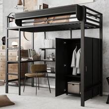 Metal Bed, Bunk Bed, Suitable For Children And Teenagers, With Desk And Wardrobe - Black - View 5
