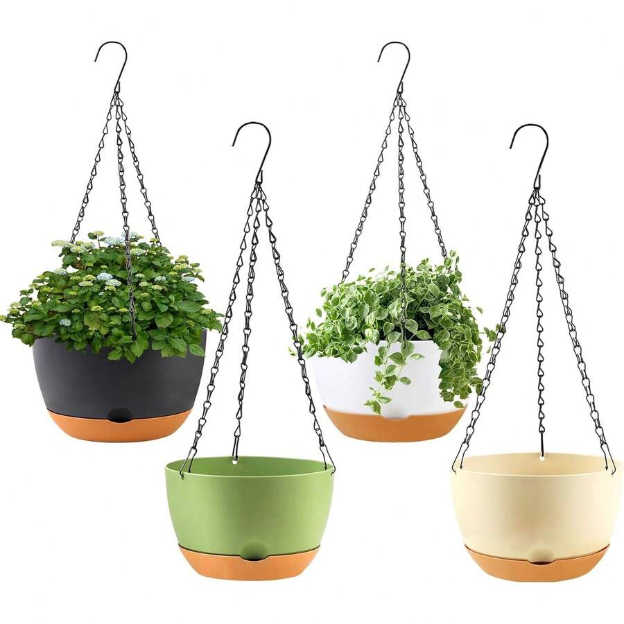 Outdoor Hanging Plant Basket, 8 Inch Plastic Indoor Hanging Planter With Drainage Holes And Chain, Suitable For Garden And Porch Plants - New Model - View 1