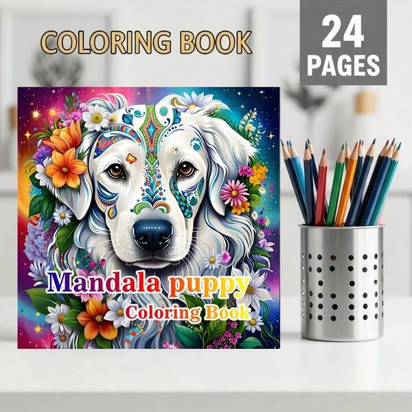 Sách tô màu Mandala Puppy - Các thiết kế nghệ thuật rực rỡ với các yếu tố hoa và vũ trụ, hoạt động sáng tạo thư giãn để khơi nguồn cảm hứng vô tận, hoàn hảo để thư giãn, lý tưởng làm quà tặng sinh nhật, Giáng sinh, Halloween