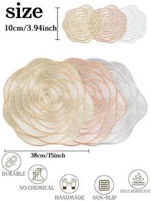 1-6pcs Gold Rose Hollow Placemats, Luxury Modern PVC Irregular Flower Heat-Insulating Non-Slip Table Mats, Suitable For Wedding, Dinner Party, Christmas, Valentine's Day Table Decor, All Seasons - Multicolor - View 3