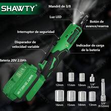Matraca De Impacto Eléctricas, 20V Pistolas Llave De Impacto Inalámbricas De 3/8 Pulgadas, Llave de Impacto Con 2.0Ah Batería, 65N.m Y 7 Enchufes y Bolsa de Herramientas - Verde - Ver 3