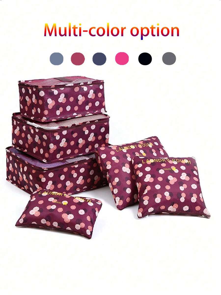 6pcs Travel Storage Bag Set, Lightweight Luggage Organizer, Fashionable Large Capacity Storage Bag, Luggage Sorting Bag, Durable Polyester Fiber Sorting Storage Bag, Zipper Closure - Suitable For Clothing, Shoes, Cosmetics, Underwear, Etc., Save Luggage Space