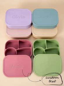1pc Personalized Custom Name Kids Silicone Bento Box, 4 Compartments Leak-Proof Lunch Box, Food Storage Container, Unisex For Boys And Girls, Back To School Supplies - Multicolor - View 1