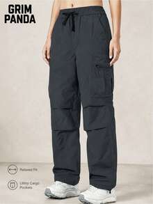 GRIM PANDA 1pc Women's Quick-Dry UPF Sun Protection Cargo Pants, Drawstring Waist, Shell Outdoor Hiking Running Travel Sports Pants Fall - Grey - View 5
