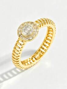 1 pieza Anillo elegante y exquisito de plata de ley 925 con circonita, diseño redondo hueco, para mujer, regalo de fiesta - redondo - Ver 2