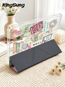 Kingsung Reading Healing Collage Pattern Y-Fold Acrylic Tablet Protective Case, Compatible With Samsung Tablet/Mini6/7/9.7/10.2/10.5/10.9/12.9/Pro 11, 10th Gen, Supports Multi-Angle Adjustment, 6 Stand Positions, Built-In Pen Slot, Drop Protection, Auto Wake/Sleep, Compatible With Kindle Paperwhite 12th Gen 2024, Kindle 11th Gen 2022, Clara Colour - Multicolor - View 4