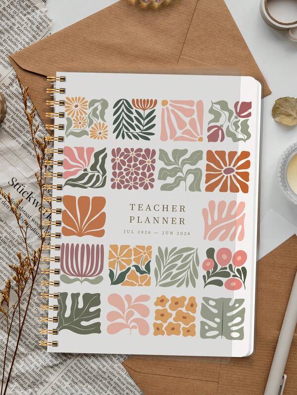 BUBU 1PC 2026-2028 Teacher Planner, Minimalist Spiral Monthly Planner Weekly Daily Notebook Calendar Book For School Office & Teacher Accessories, Boost Productivity, Back To School Suppplies Office Supoplies