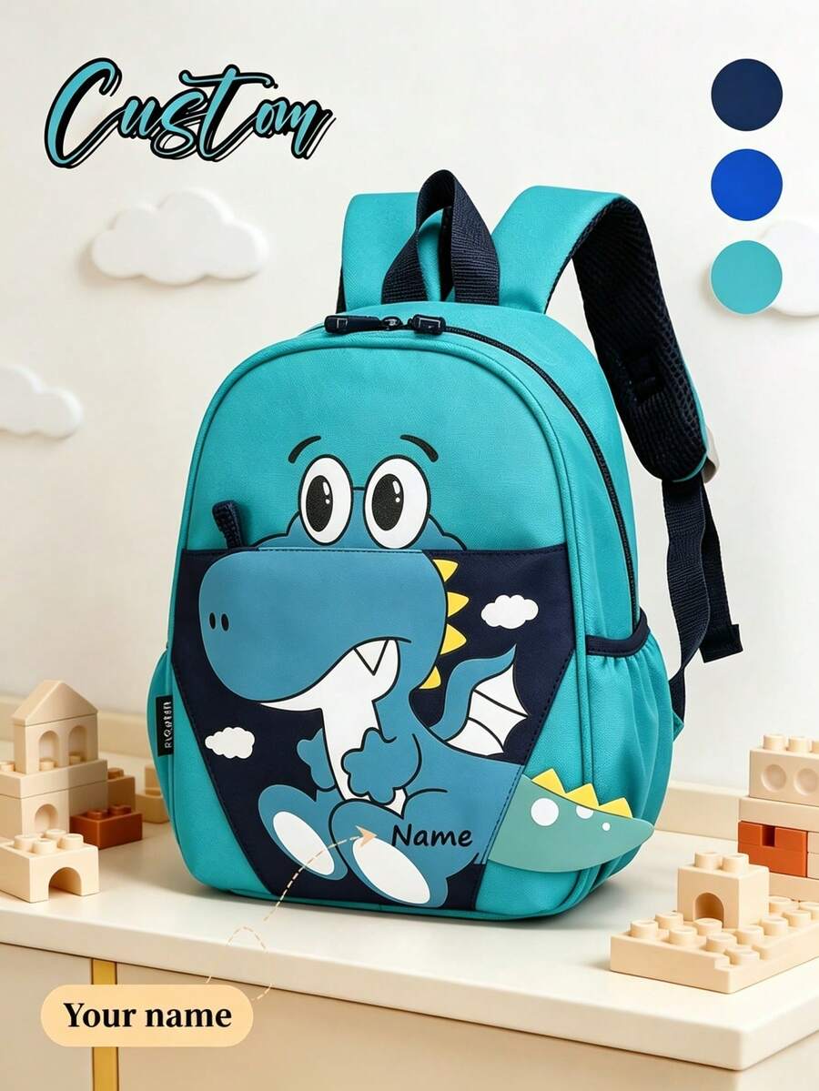 1pc Personalized Back To School Cute Dinosaur Backpack, Zipper Closure Nylon Material, Adjustable Shoulder Straps, Hand-Carry, Suitable For School, Shopping, Daily Outings, Outdoor Trips. Birthday Gift. - Multicolor - View 1