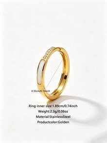 1pc Elegant Stainless Steel Women's Ring With Inlaid Decoration, Suitable For Casual, Date, Multi-Scenario Wear Or As A Holiday Gift For Friends - Gold - View 2