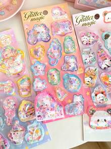 Kawaii Cartoon Liquid Shaker 3D Stickers Cute Panda Cat Glitter Sequins Puffy Stickers For Journal Scrapbook DIY Kids Decorative Stationery Stickers - Color - View 6
