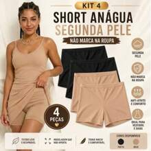 Kit 4 Short Anágua Feminino Segunda Pele Sem Costura Microfibra Antiatrito Não Marca | Preto e Bege - Preto e Bege - Visão 1