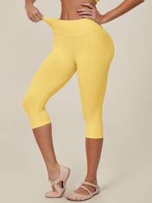 TimeOff Women's 1pc Solid Color Tummy Control Butt Lifting Slimming Sports Mid-Length Shorts - Yellow - View 3