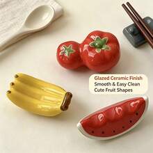 Set Of 3 Cute Fruit Shaped Ceramic Chopstick Rest, Tomato Banana Watermelon Design Chopstick Holder, Adorable Table Decor Kitchen Utensil Rest For Home Dining Restaurant Use - View 4