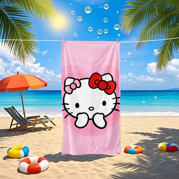 SANRIO 1件夏季必備可愛印花沙灘巾，專為游泳場景設計迷人圖案，柔軟高吸水超細纖維材質，適合浴室、泳池、健身房、瑜伽等多種場合使用，輕便好攜帶，防風、防曬、防沙，適合夏季旅行、度假及浴室裝飾