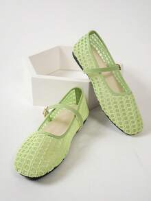 Summer New Ballet Style Flat Shoes For Women, Mesh Buckle Design, Suitable For Daily Versatile Commuting - Lime Green - View 5