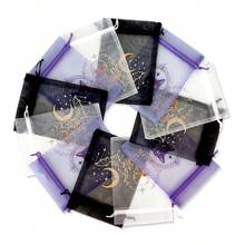 36 Halloween Gift Bags - Made Of Organza Material With Drawstring Design; Patterns Include Vintage Gothic Skulls & Roses, Mysterious Black Cats And Starry Bats; Perfect For "Trick Or Treat" Events, Party Favors, Jewelry & Crystal Packaging And Storage - Multicolor - View 9
