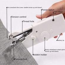 EDCUEBE7 Portable Handheld Sewing Machine - Quick Sewing Mini Tool, White/Black, Compact Design With Adjustable Tension Knob And Presser Foot, For Clothing Cutting | Handheld Sewing Machine | Multi-Functional Sewing Tool, Suitable For Travel And Home DIY Fabric Repair, Easy For Beginners To Use, Accessory Color Random - Manual Sewing Machine + Sewing Kit - View 5