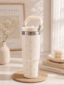 SCALON 30oz/900ML 1PC Large Capacity Straw Insulated Tumbler, With Handle And Straw, Portable Stainless Steel Vacuum Leak-Proof Drinking Cup, Ice Tumbler, Travel Mug, Stainless Steel Insulated Hot And Cold Cup, Coffee Mug, Suitable For Travel, School, Office, Outdoor, Gym, Home And Other Scenarios, Gift For Friends, Family, Holiday Gift, Birthday Gift (Includes Straw) Ideal Christmas/Halloween Gift, All Season Use - View 5