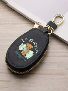 Car Key Case, Bear Print Key Holder, Pu Leather Key Pouch, Cute Bow Car Key Bag, Zipper Key Storage, Portable Car Key Case, Unisex Key Holder - Multicolor - View 15