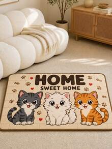 1 Peça Tapete de Entrada Fofo com Estampa de Gatinho de Desenho Animado HOME SWEET HOME 3 Gatos Adoráveis Tapete de Boas-Vindas Tapete de Área de Estimação Fofo Adequado para Porta da Frente Corredor Entrada Sala de Estar Quarto Decoração de Casa para Amantes de Gatos Mulheres Meninas Crianças Presente de Inauguração de Casa Tapete - Bege - Visão 5