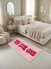 1pc Minimalist Solid Pink Faux Cashmere Letter Print Floor Mat, Soft Absorbent Machine Washable Kitchen Rug, Fresh Entrance Mat, Rectangular Low Pile Holiday Home Decor Mat, Suitable For Living Room, Bedroom, Kitchen, Laundry Room - Baby Pink - View 4