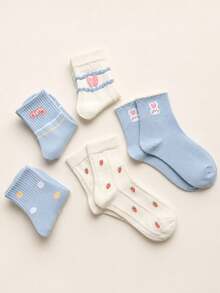 5 Pasang Kaos Kaki Kasual Wanita Setinggi Betis dengan Motif Kartun Lucu, Gaya Kampus yang Feminin - MultiWarna - View 8