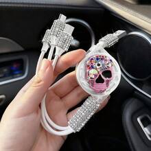 閃亮水鑽車用充電器，鑽石三合一可伸縮充電線，USB快速充電線，可愛女性風格，適用於、行車記錄器、GPS，適合節日/生日禮物 - 彩色 - 查看 82