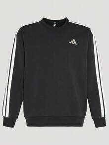 Adidas Men's Fashion Versatile Striped Colorblock Crew Neck Long Sleeve Sports Sweatshirt - Black - View 2