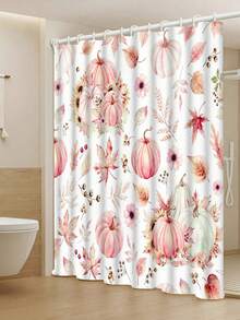 1/4pcs Thanksgiving Autumn Harvest Pink Maple Leaf Pumpkin Shower Curtain Set, With 12 Hooks Waterproof Polyester Shower Curtain, Bathroom Curtain, Privacy, Thickened, Durable Quick Dry - A - View 21